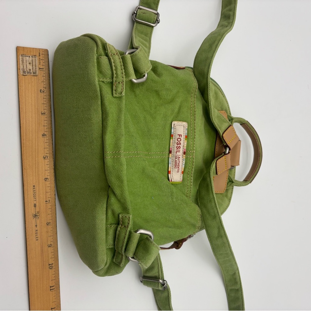 Vintage Fossil Green Canvas Mini Backpack - Casual Everyday Bag - Picture 6 of 13